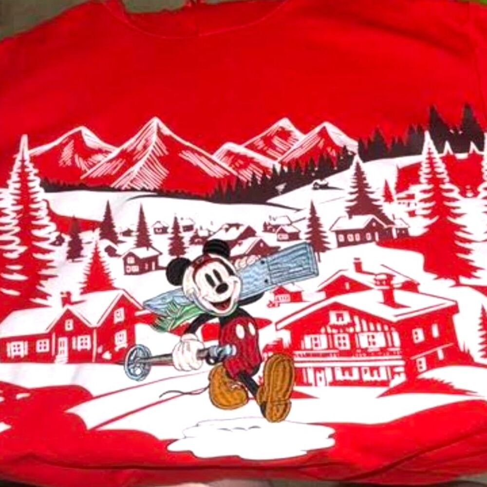 Disney Mickey Mouse Après Ski Red Winter Lodge Hoodie Cozy Streetwear Sz L Retro